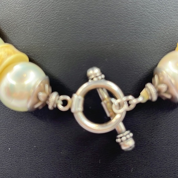 Pearl and Bone Vintage unique choker necklace 925 Sterling Toggle Oversized - Picture 6 of 13